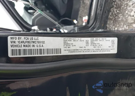 2021 Jeep Grand Cherokee Limited X 4X4 from USA, damaged, VIN 1C4RJFBG7MC769102